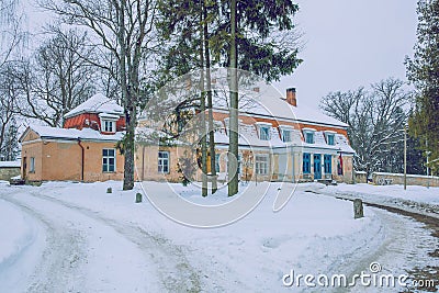 City, Cesis, Latvia. Old manor in winter.Travel photo Editorial Stock Photo