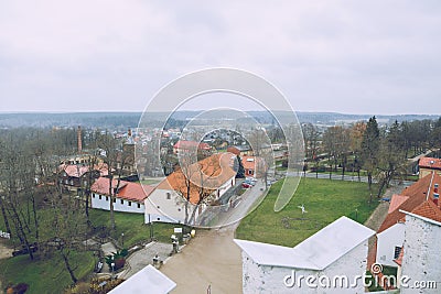 City Cesis, Latvia. Street with old houses and park. Travel photo Editorial Stock Photo