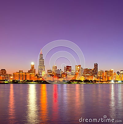 City of Chicago USA, sunset colorful panorama skyline Stock Photo