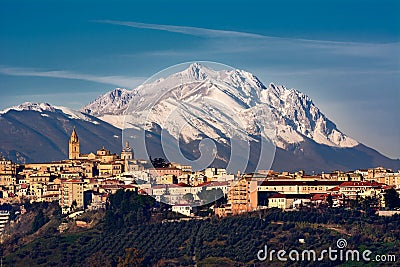 The city of Chieti and behind the mountain of Gran Sasso Stock Photo