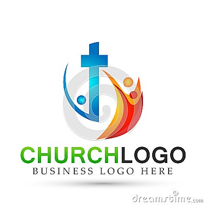 City church people union care love logo design icon on white background Cartoon Illustration