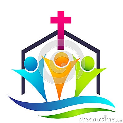 City church people union care love logo design icon on white background Cartoon Illustration