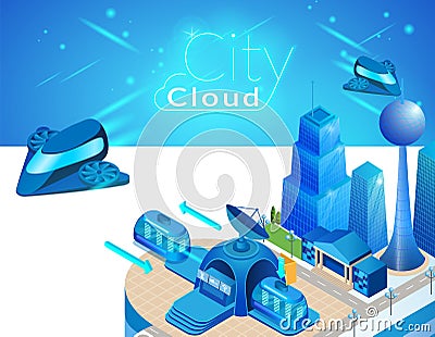 City Cloud Smart Concept of Futuristic Metropolis. Vector Illustration