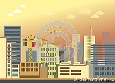 City construction building landscape vector flat modern panorama Vector Illustration