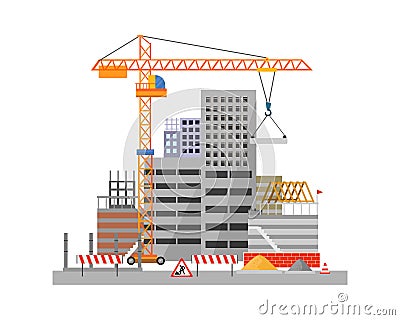 City construction process on white background Vector Illustration