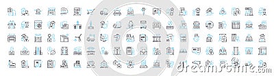 City construction vector line icons set. Urbanization, architecture, infrastructure, building, redevelopment, planning Vector Illustration