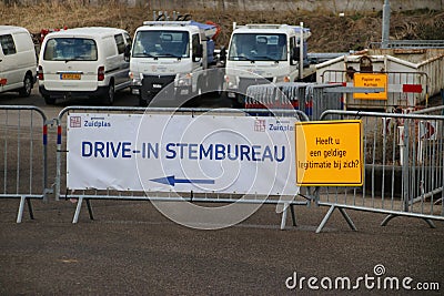 City council elections Netherlands 2018 : sign of the drive in polling station in Zevenhuizen, the Netherlands Editorial Stock Photo