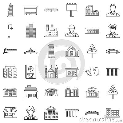 City council icons set, outline style Vector Illustration