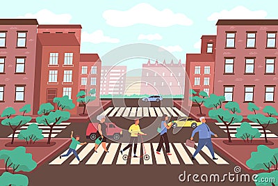 City Crossroads Flat Background Vector Illustration