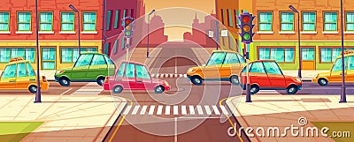 City crossroads, traffic jam, transport moving, vehicles navigation. Vector illustration Vector Illustration