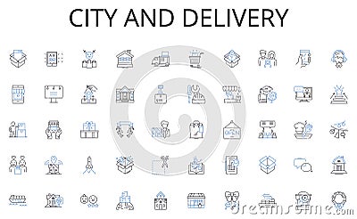 City and delivery line icons collection. Summit, Alpinist, Crampons, Challenging, Resilience, Expedition, Toughness Vector Illustration