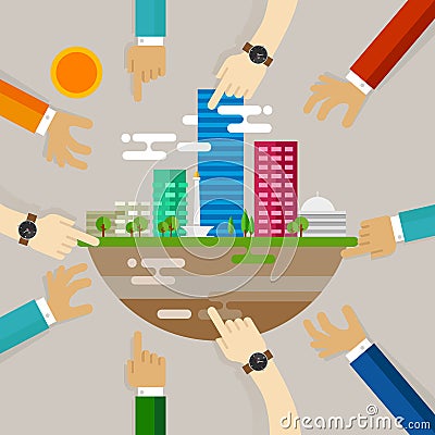 City development people engaging activities building in Jakarta Indonesia cityscape planning development growth Vector Illustration