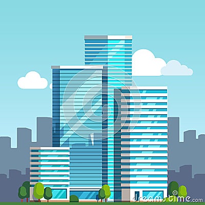 City downtown landscape with skyscrapers Vector Illustration