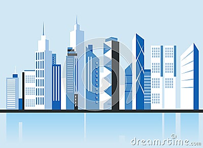 City downtown landscape. Skyscrapers in the town. Flat vector illustration. Vector Illustration