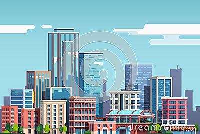 City downtown with skyscrapers, building, blue sky Vector Illustration