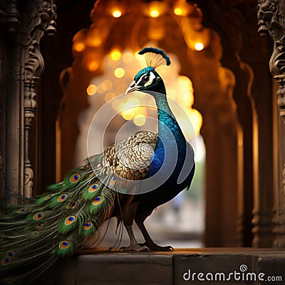 City dweller Captivating image of a peacocks exotic urban presence Stock Photo