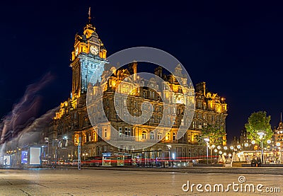 The city of Edinburgh by night, long exposure shot Editorial Stock Photo