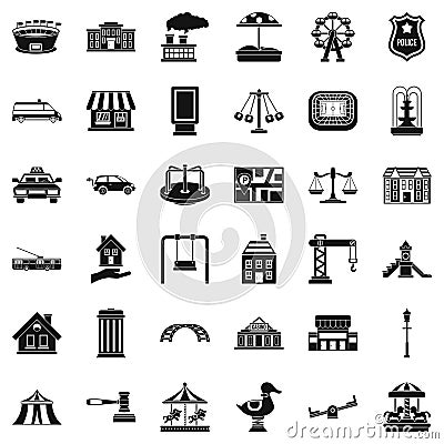 City element icons set, simple style Vector Illustration
