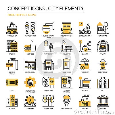 City Elements , Pixel Perfect Icons Vector Illustration