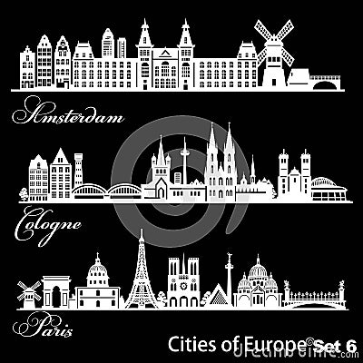City in Europe - Amsterdam, Cologne, Paris. Detailed architecture. Trendy vector illustration. Vector Illustration