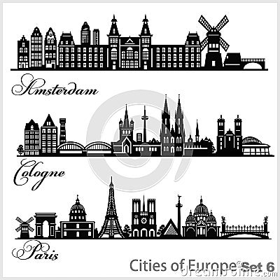 City in Europe - Amsterdam, Cologne, Paris. Detailed architecture. Trendy vector illustration. Vector Illustration