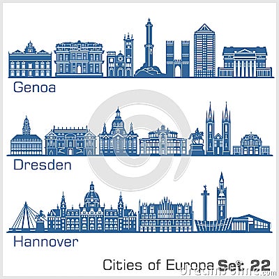 City in Europe - Genoa, Dresden, Hannover. Detailed architecture. Vector Illustration