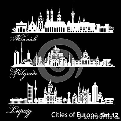 City in Europe - Munich, Belgrade, Leipzig. Detailed architecture. Trendy vector illustration. Vector Illustration