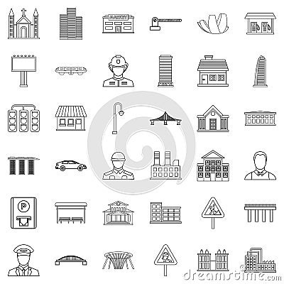 City executive icons set, outline style Vector Illustration