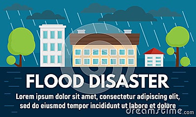 City flood disaster concept banner, flat style Vector Illustration