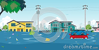 Flood town Vector Illustration