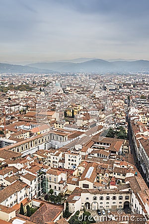 City of Florence from the Brunelleschi dome of the cathedral of Florence. Editorial Stock Photo