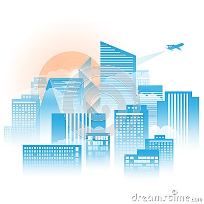 City with fog and clound in the moring sunshine Vector Illustration