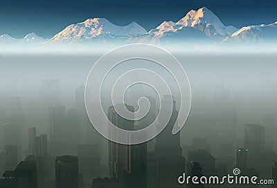 City in a fog Stock Photo