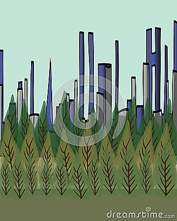 City Forest Illustration Cartoon Illustration