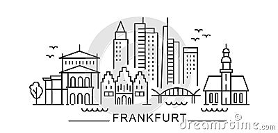 City of Frankfurt in outline style on white Vector Illustration