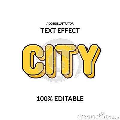 City fun comic round yellow editable adobe illustrator font effect for kids and game Stock Photo