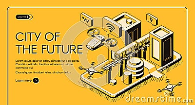 City of future isometric vector web banner Vector Illustration