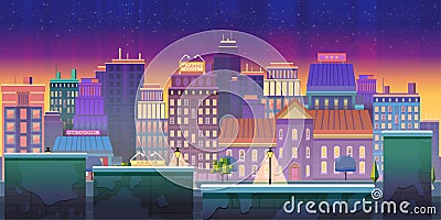 City game background 2d game application. Vector design. Tileable horizontally. Vector Illustration