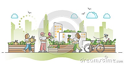 City gardening and agriculture farming in urban environment outline concept Vector Illustration