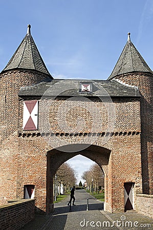 City gate Klever Tor, Xanten, and German tourists Editorial Stock Photo