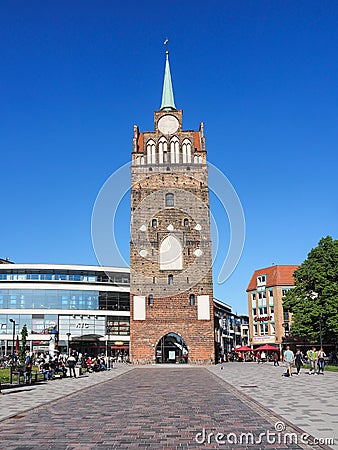 City gate `KrÃ¶peliner Tor` at Rostock, Germany Editorial Stock Photo