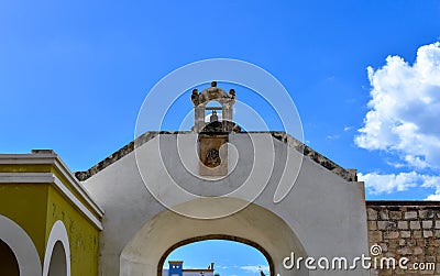 City gate of the port city of Campeche with part of the famous city wall Stock Photo