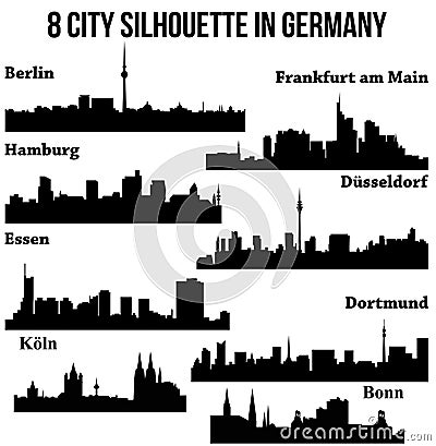 8 city in Germany, Deutschland ( Berlin, Hamburg, Essen, Dusseldorf, Dortmund, Frankfurt am Main, Bonn, Koln ) Vector Illustration