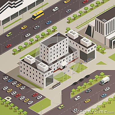 City Government Buildings Isometric Composition Vector Illustration