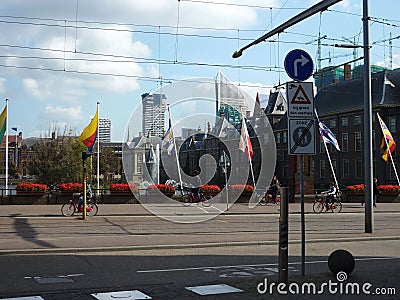 City of the Hague, busy streets and traffic signs Editorial Stock Photo