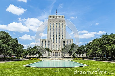 City Hall with Fountain and Flag Editorial Stock Photo