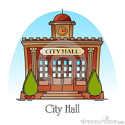 City hall. Government building in thin line Vector Illustration