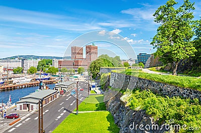City Hall in Oslo from Akershus Castle, Norway Stock Photo