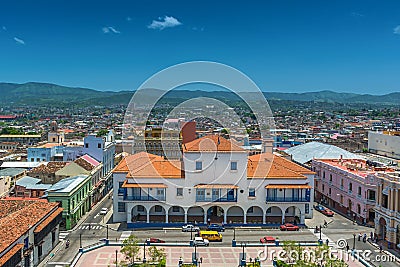 The City Hall and Parque Cespedes in Santiago de Cuba Stock Photo