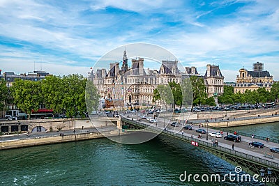 City Hall and Pont d Arcole in Paris at Sunset from Hotel Dieu Editorial Stock Photo